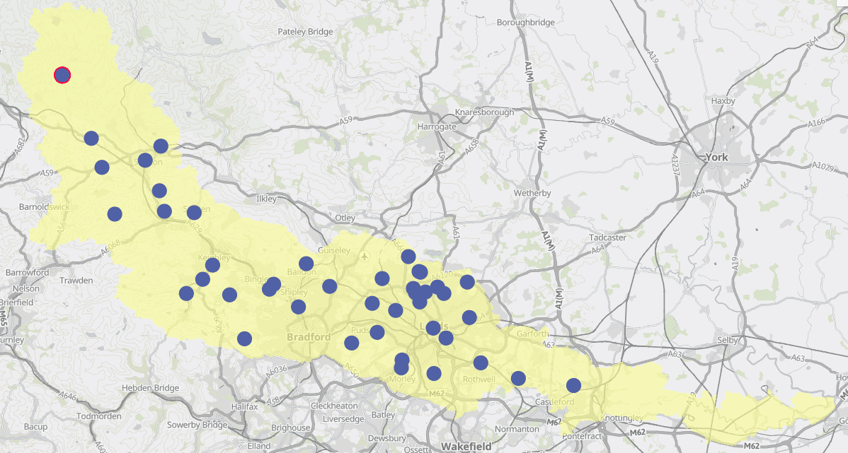 Map showing location of Frineds of groups in the Aire catchment