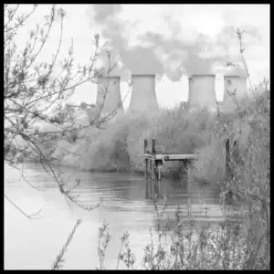 Drax Power Station cooling towers seen from across the river Aire